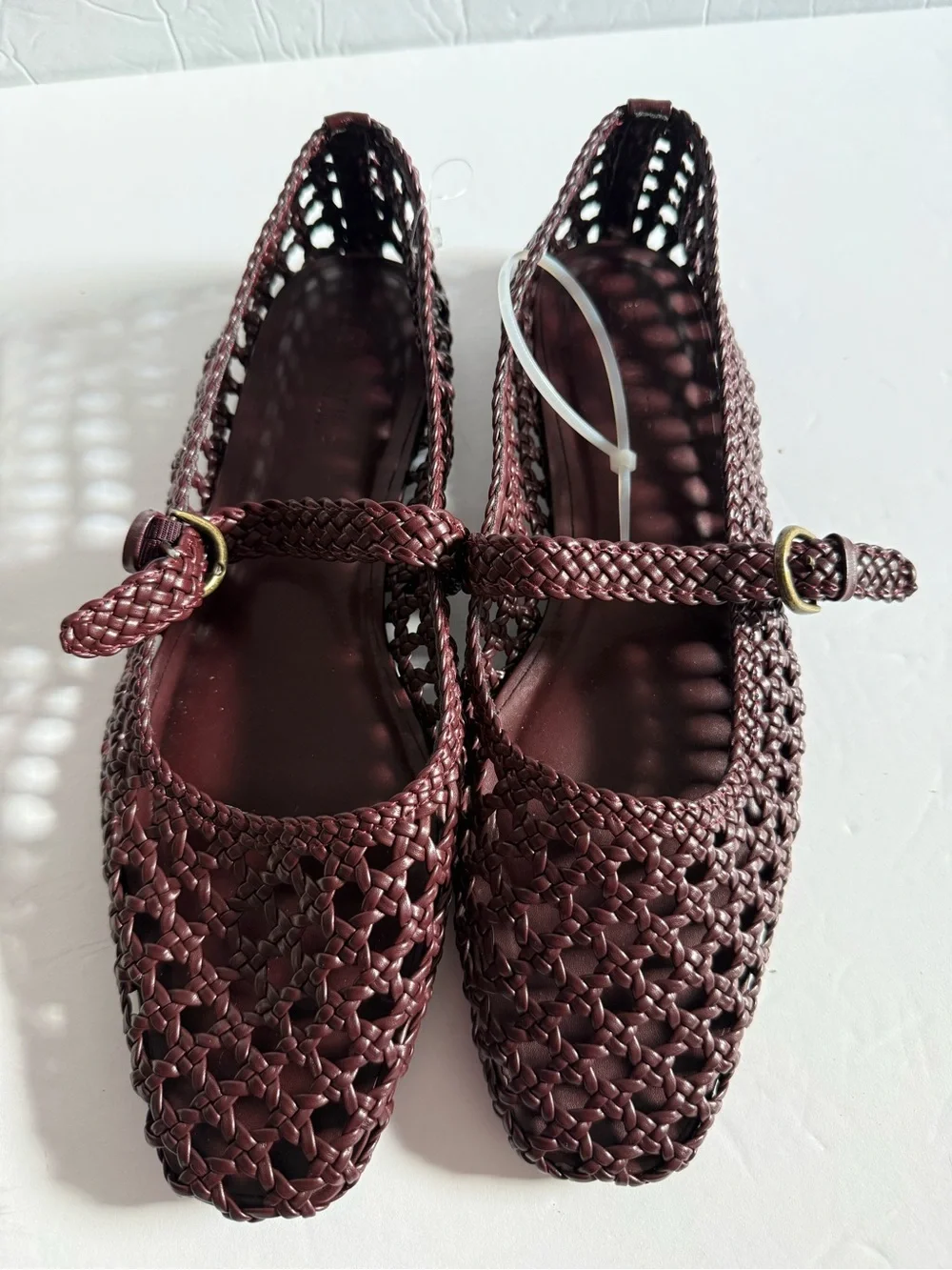 Braided Mary Jane Flats in Deep Burgundy Flats Shoes Mesh Modern 10